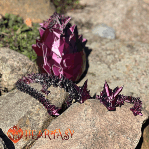 Mystischer 3D-gedruckter Drache „Dunkelrose“ (schwarz-rosenrot)